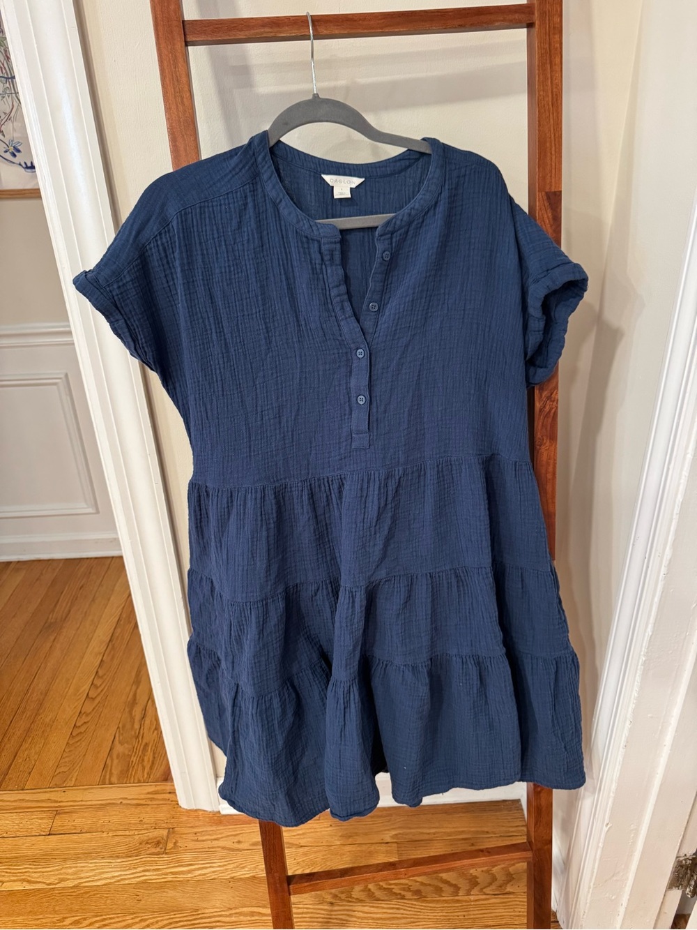 Caslon Navy Tiered Cotton Gauze Short-Sleeve Dress